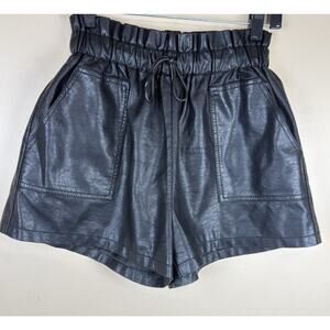 SCHHJZPJ Women’s High Waisted Black Faux Leather Shorts Size L